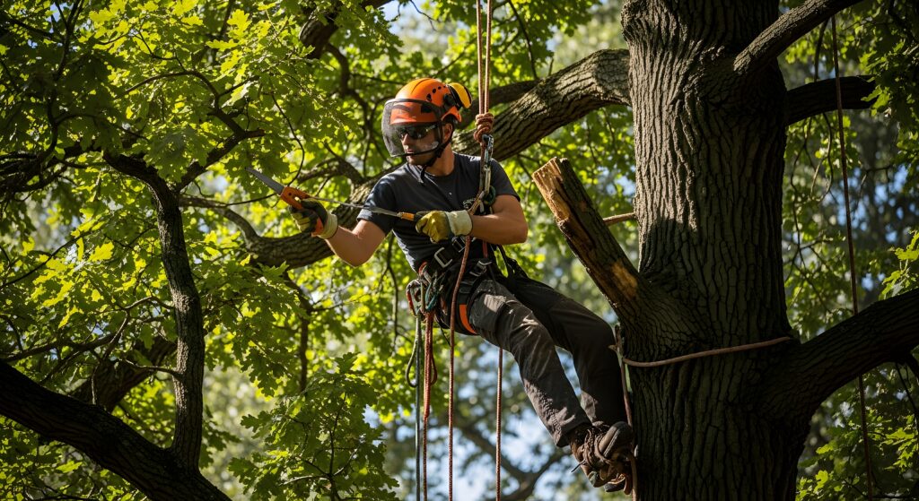 Arborist climbing using saws