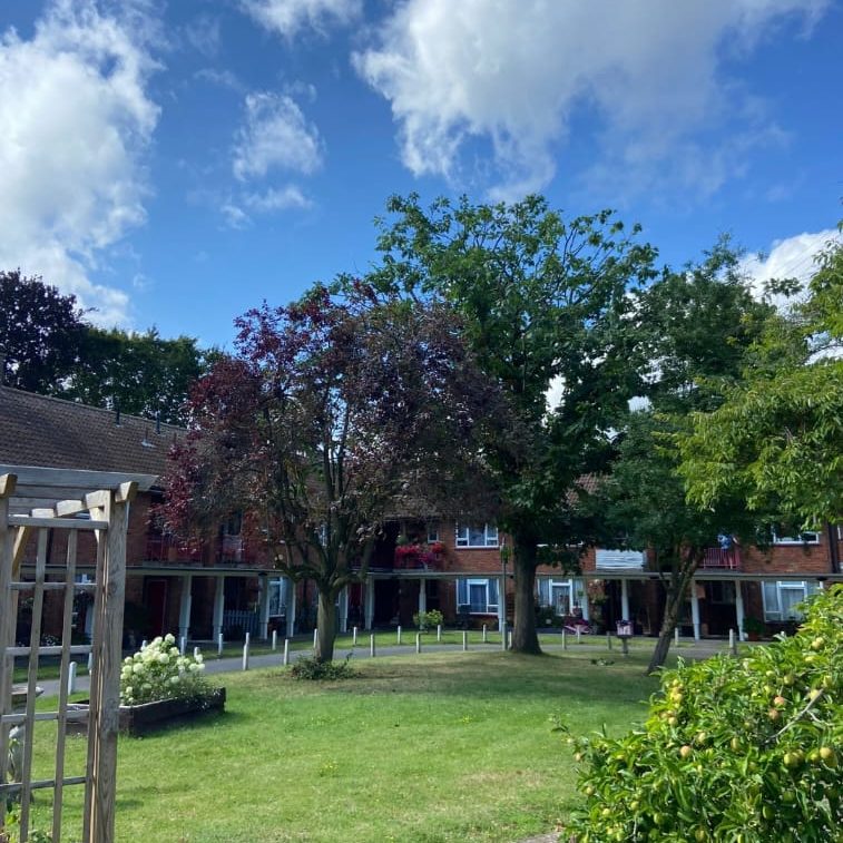 maintained garden in front of block of flats